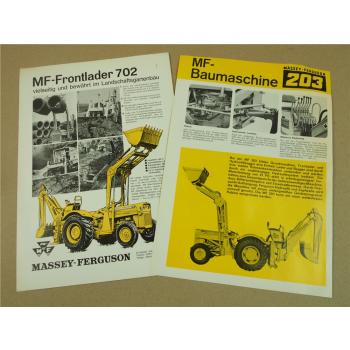 2 Prospekte Massey Ferguson MF 203 702 Baggerlader Frontlader aus den 60er Jahre