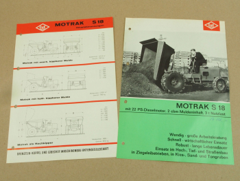 2 Prospekte O&K Motrak S18 mit 22 PS Dieselmotor 1964 technische Daten