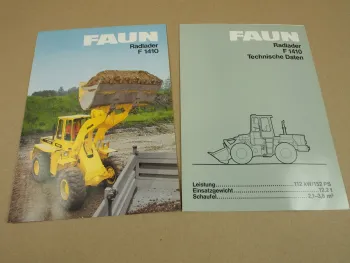 2 Prospekte Technische Daten FAUN F1410 Radlader von 1985