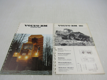 2 Prospekte Volvo BM 860 Dumper für schwieriges Gelände und Schwerstarbeit 1974