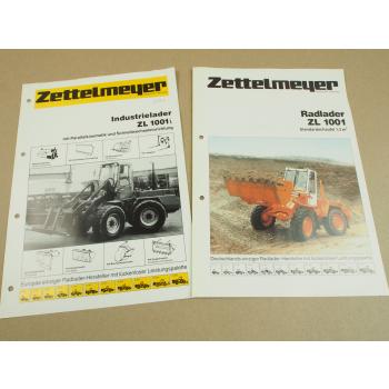 2 Prospekte Zettelmeyer ZL1001 Radlader und ZL1001i Industrielader von 1985/87