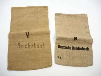 2x Geldsack aus Stoff Reichsbank Deutsche Bundesbank