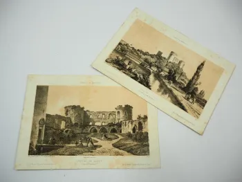 2x Lithographie France en Miniature I. Deroy Paris Chateau de Coucy ca. 1860