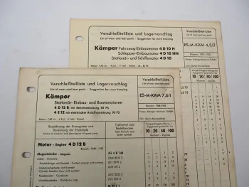 2x Original Bosch Verschleißteilliste für Kämper Motoren 4D10 4E12 BJ 1948–1956