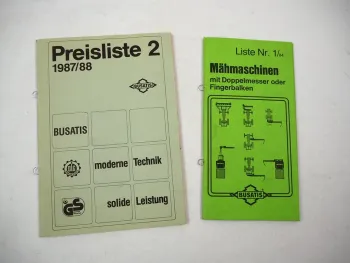 2x Original Preisliste Busatis Mähmaschinen Mähmesser Fingerbalken 1984/88