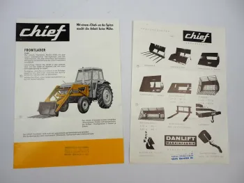 2x Original Prospekt Chief Frontlader Typ S900 & Zubehör am Leyland Traktor