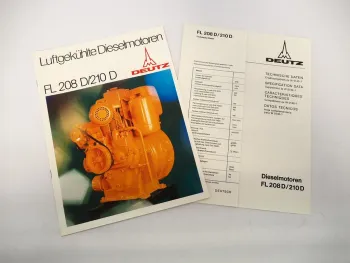 2x Original Prospekt Deutz FL 208D 210D Dieselmotor mit technischen Daten 1977