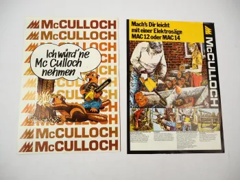 2x Original Prospekt Mc Culloch Kettensäge Heckenschere Motorsense 1970/80er J.