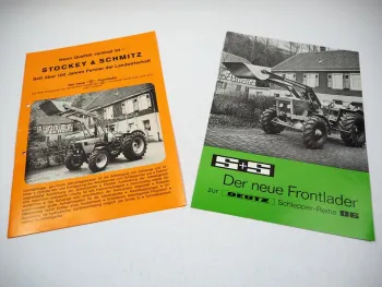 2x Original Prospekt Stockey & Schmitz Frontlader Anbaugerät Deutz ca. 1980er J.