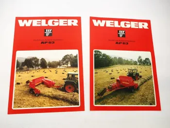 2x Original Prospekt Welger AP63 Aufsammel Presse an Fendt Schlepper 1983/84