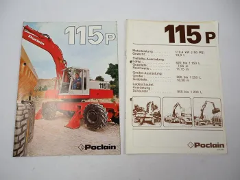 2x Prospekt Poclain 115P Mobilbagger Technische Daten 1980er Jahre