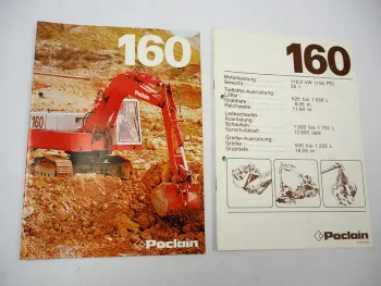 2x Prospekt Poclain 160 Raupenbagger Technische Daten 1980er Jahre