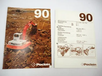 2x Prospekt Poclain 90 CL CK Raupenbagger Technische Daten 1980er Jahre