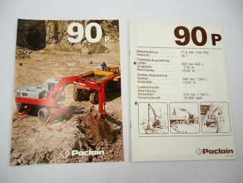 2x Prospekt Poclain 90P Mobilbagger Technische Daten 1980er Jahre