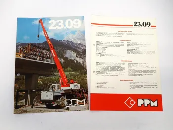 2x Prospekt Poclain PPM 23.09 Mobilkran mit Teleskopausleger Techn. Daten 1978