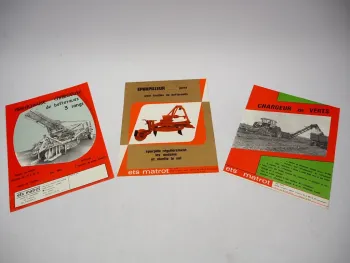 3 Original Prospekte Brochure Ets Matrot Chargeur de Verts Arracheuse Éparpilleur