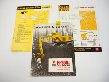 3 Prospekte Brochures Warner & Swasey H-300A Hopto Hydraulic Backhoe 1966/69
