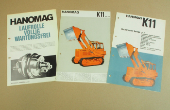 3 Prospekte Hanomag K11 Laderaupe und Laufrollen aus den 60er Jahren