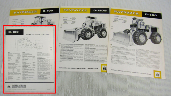 3 Prospekte IHC D-100 D-120B und D-500 Paydozer von ca. 1971 technische Daten