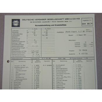 32 TDID Vergaser Ersatzteilliste Normaleinstellung Ford Capri 1,7 HC ab 8/71