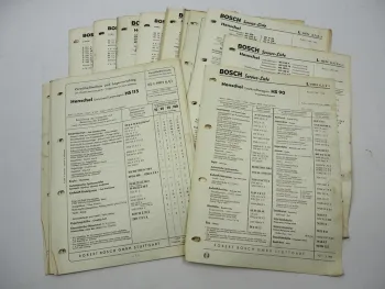 32x Original Bosch Service-Liste für Henschel LKW Typ HS F K S 1953-1971
