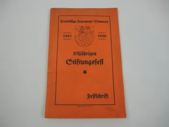35 Jahre Feuerwehr Simmern Festschrift 1891 - 1926 Hunsrück Rheinbölken