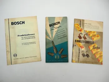 3x Original Bosch Handbuch Düsen Pendelanlasser Kohlebürsten ca. 1955