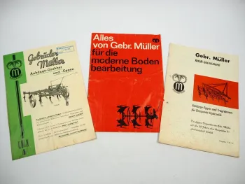 3x Original Prospekt Gebr. Müller Landtechnik Pflug Egge Grubber 1950/60er Jahre