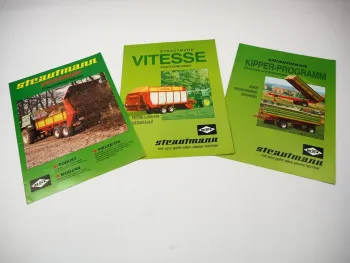 3x Original Prospekte BSL Strautmann Erntedosierwagen Stalldungstreuer 80er J.