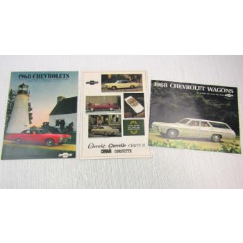 3x Prospekt Chevrolet Chevelle Chevy II Corvette Corvair 1966 and 1968 Brochure