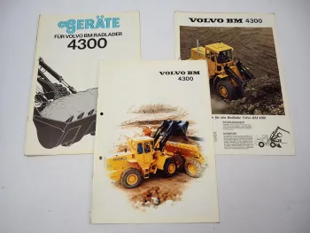 3x Prospekt Volvo BM 4300 Radlader + Anbaugeräte 1977/79