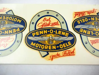 4 Original Abziehbild Penn O Lene Motorenöl 1920/30er Hauptmann Volckmar Hamburg
