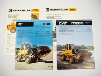 4 Prospekte Caterpillar CAT IT 12 14B 28 28B Industrielader 1980/90er Jahre