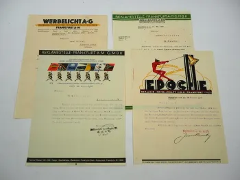 4x Original Firmenbrief Reklamestelle Werbelicht AG Frankfurt 1920er Jahre