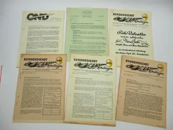 4x Original Opel Kundendienst Mitteilungen 1950 K.F. Nr. 4, 8, 9, 10