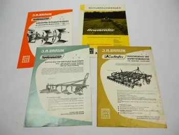 4x Original Prospekt Braun Landtechnik Anbaugeräte für Schlepper 1963/64