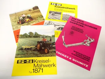 4x Original Prospekt Stockey & Schmitz Mähwerk für John Deere Schlepper 1980er