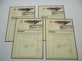 4x Rechnung Vesta Nähmaschinen Werke Altenburg L. O. Dietrich 1939