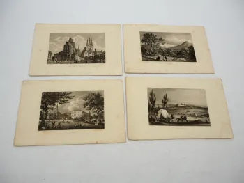 4x Stich oder Lithografie Thüringen Jena Gotha Erfurt Weimar Otto Wagner um 1850