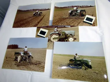 5 Foto + Diapositiv MAN Dieselschlepper mirt Hassia Sämaschiene 1960 Original
