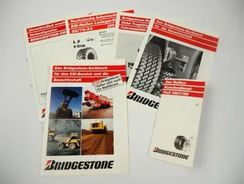 5 Prospekte Bridgestone Reifen für Baumaschinen Lieferprogramm + Preisliste 1986