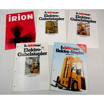 5 Prospekte Irion Elektro- Vierwege- Front- Quer- Gabelstapler 70er / 80er Jahre