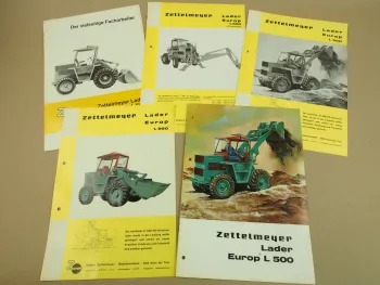 5 Prospekte Zettelmeyer Europ L500 Lader + Heckbagger von ca 1965