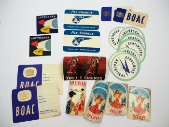 50x Original Papieraufkleber Label Airlines Flugzeug Iberia PAA BOAC Lufthansa