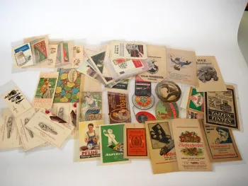 59 Stück Werbung Reklame Tüten Notizzettel Heftchen 1900 - 1950 Kraft Schokolade