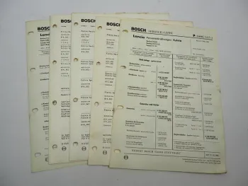 5x Original Bosch Service-Liste für Lancia Fulvia Flavia BJ 1959-1969
