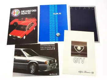 5x Original Prospekt Alfa Romeo 33 75 90 GTV aus den 1980er Jahren