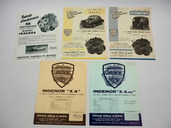 5x Original Prospekt Diesel Indenor Moteur Renault Peugeot 1950/60er Jahre