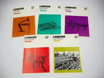 5x Original Prospekt Lemken Anbaugeräte für Schlepper ca. 1970er Jahre