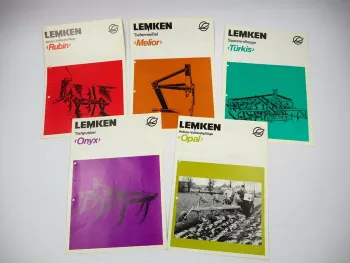 5x Original Prospekt Lemken Anbaugeräte für Schlepper ca. 1970er Jahre